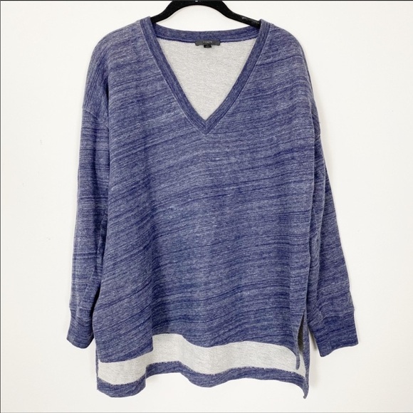 J. CREW Blue Heathered Cozy V-neck Oversized Sweater Top Long Length Casual Cozy - Picture 2 of 7